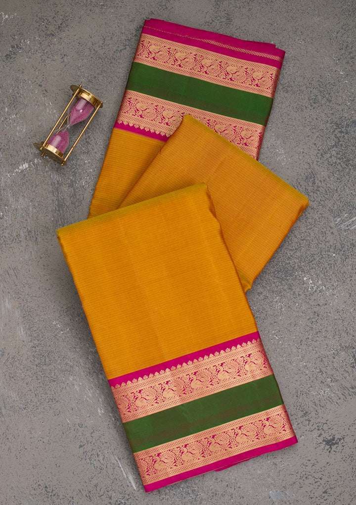 Mustard Zariwork Pure Silk Saree-Koskii