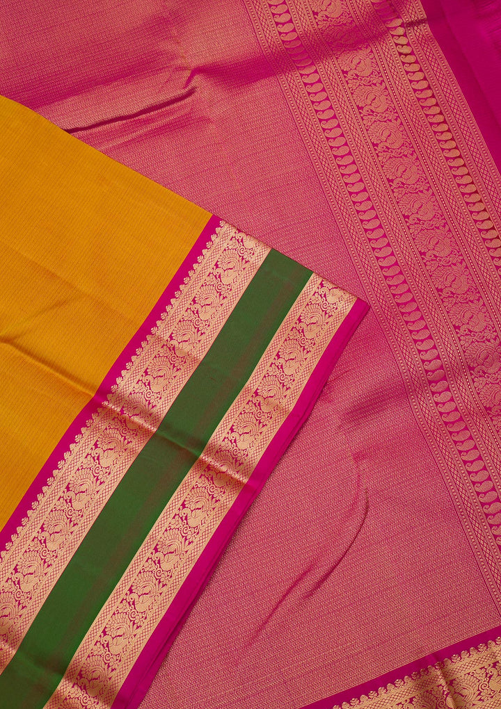 Mustard Zariwork Pure Silk Saree-Koskii