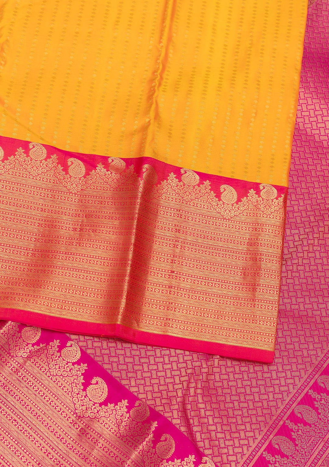 Mustard Zariwork Pure Silk Saree-Koskii