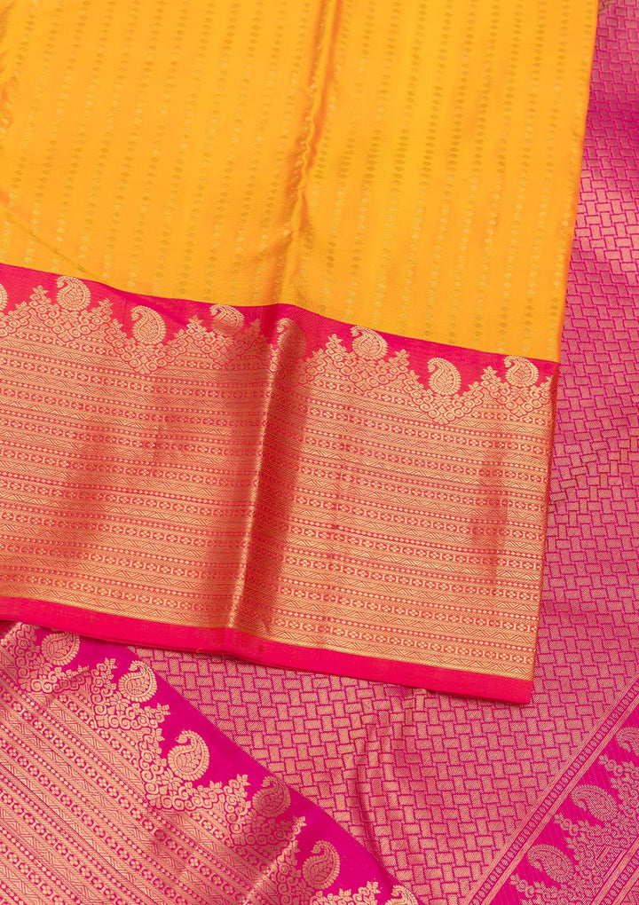 Mustard Zariwork Pure Silk Saree-Koskii