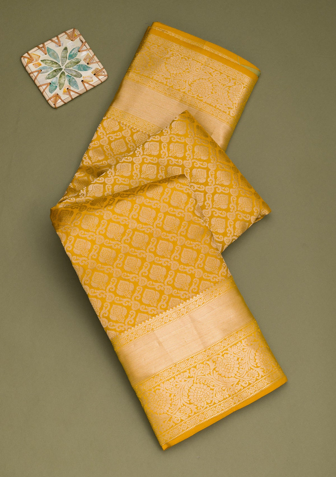 Mustard Zariwork Pure Silk Saree-Koskii