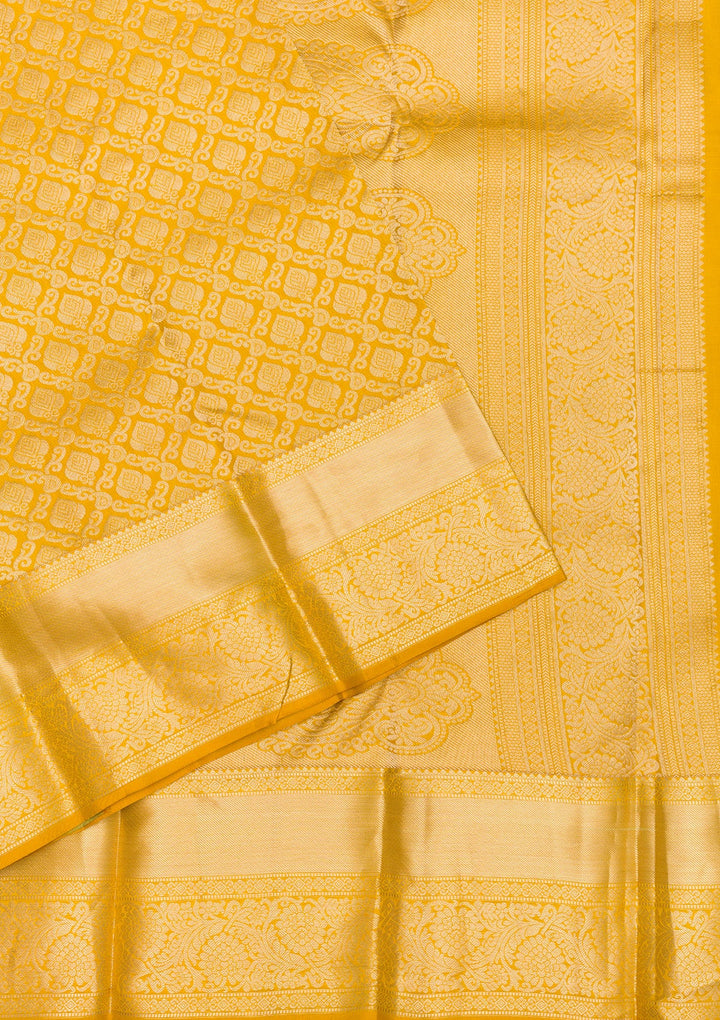 Mustard Zariwork Pure Silk Saree-Koskii