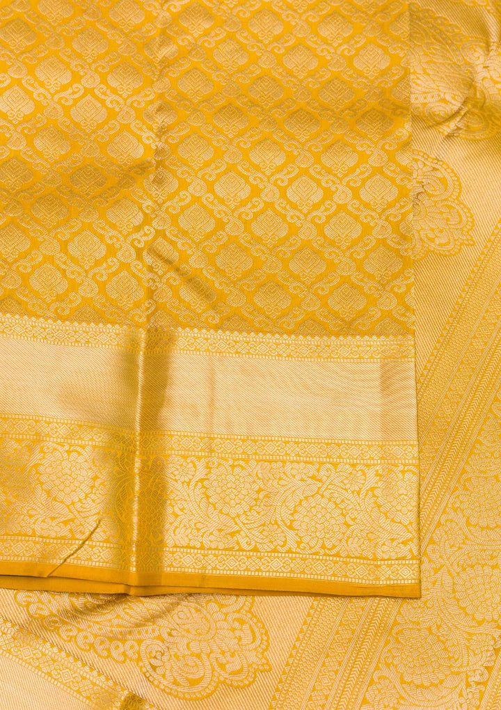 Mustard Zariwork Pure Silk Saree-Koskii