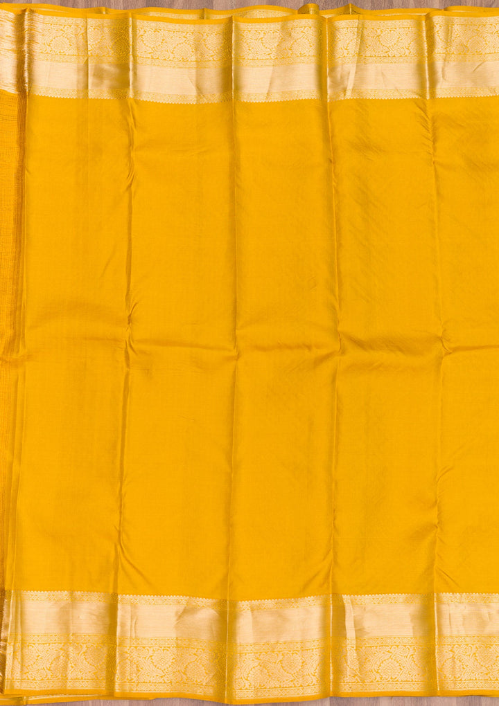 Mustard Zariwork Pure Silk Saree-Koskii