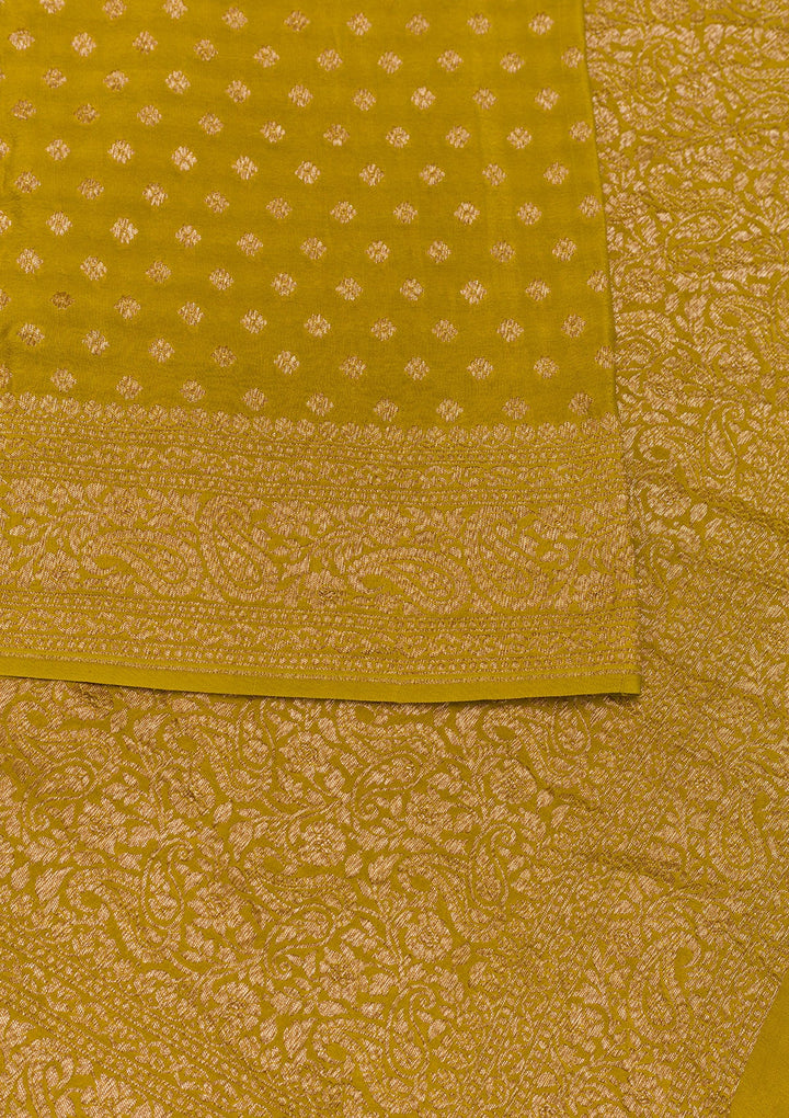 Mustard Zariwork Pure Silk Saree-Koskii