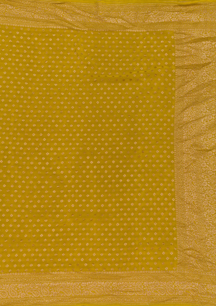 Mustard Zariwork Pure Silk Saree-Koskii