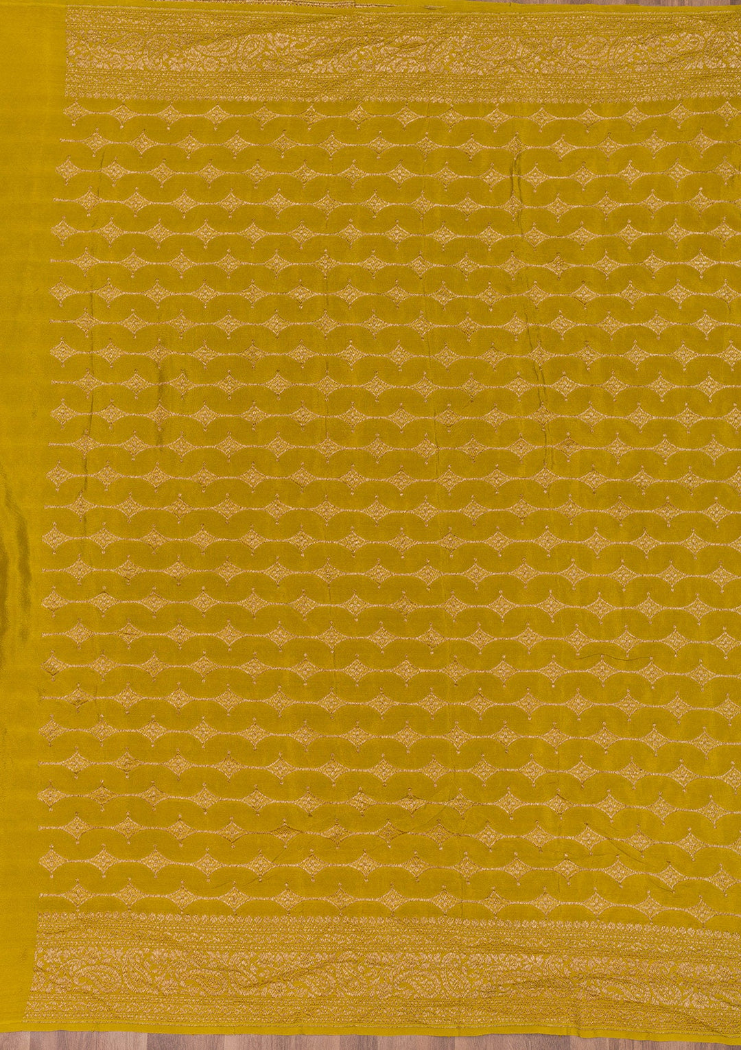 Mustard Zariwork Pure Silk Saree-Koskii