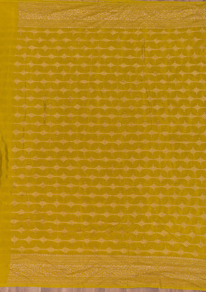 Mustard Zariwork Pure Silk Saree-Koskii