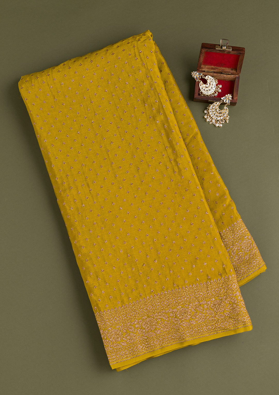 Mustard Zariwork Pure Silk Saree-Koskii