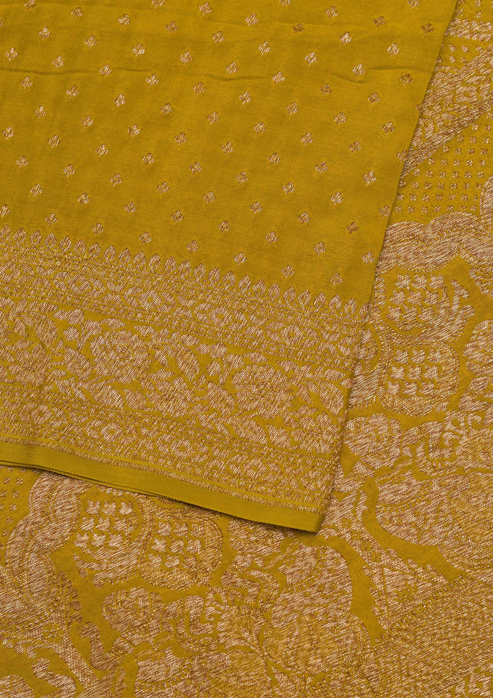 Mustard Zariwork Pure Silk Saree-Koskii