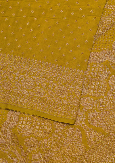 Mustard Zariwork Pure Silk Saree-Koskii