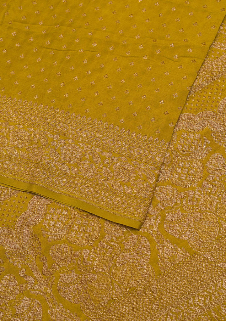 Mustard Zariwork Pure Silk Saree-Koskii