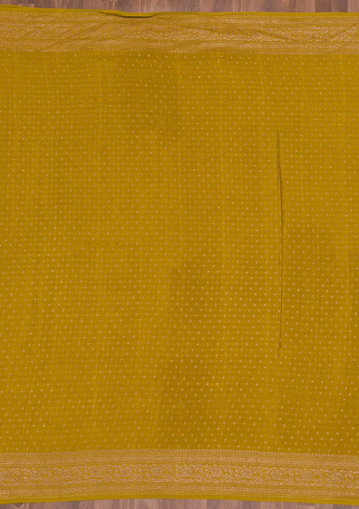 Mustard Zariwork Pure Silk Saree-Koskii