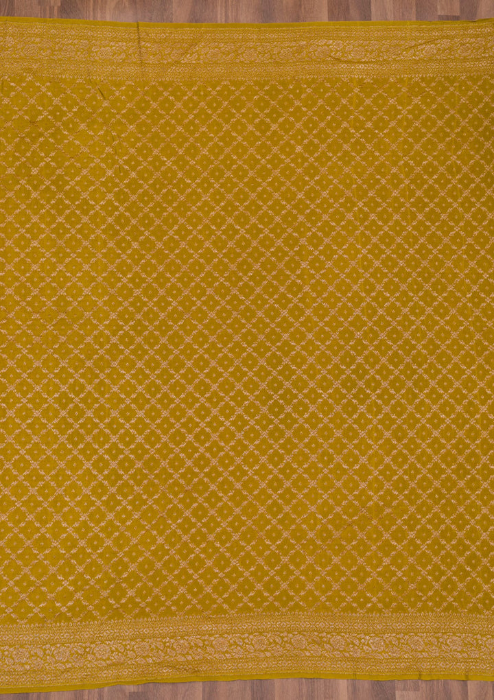 Mustard Zariwork Pure Silk Saree-Koskii