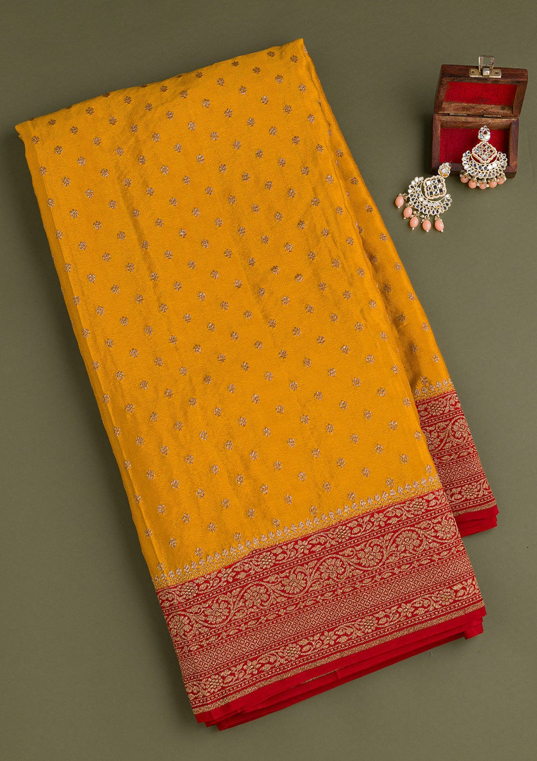 Mustard Zariwork Pure Silk Saree-Koskii