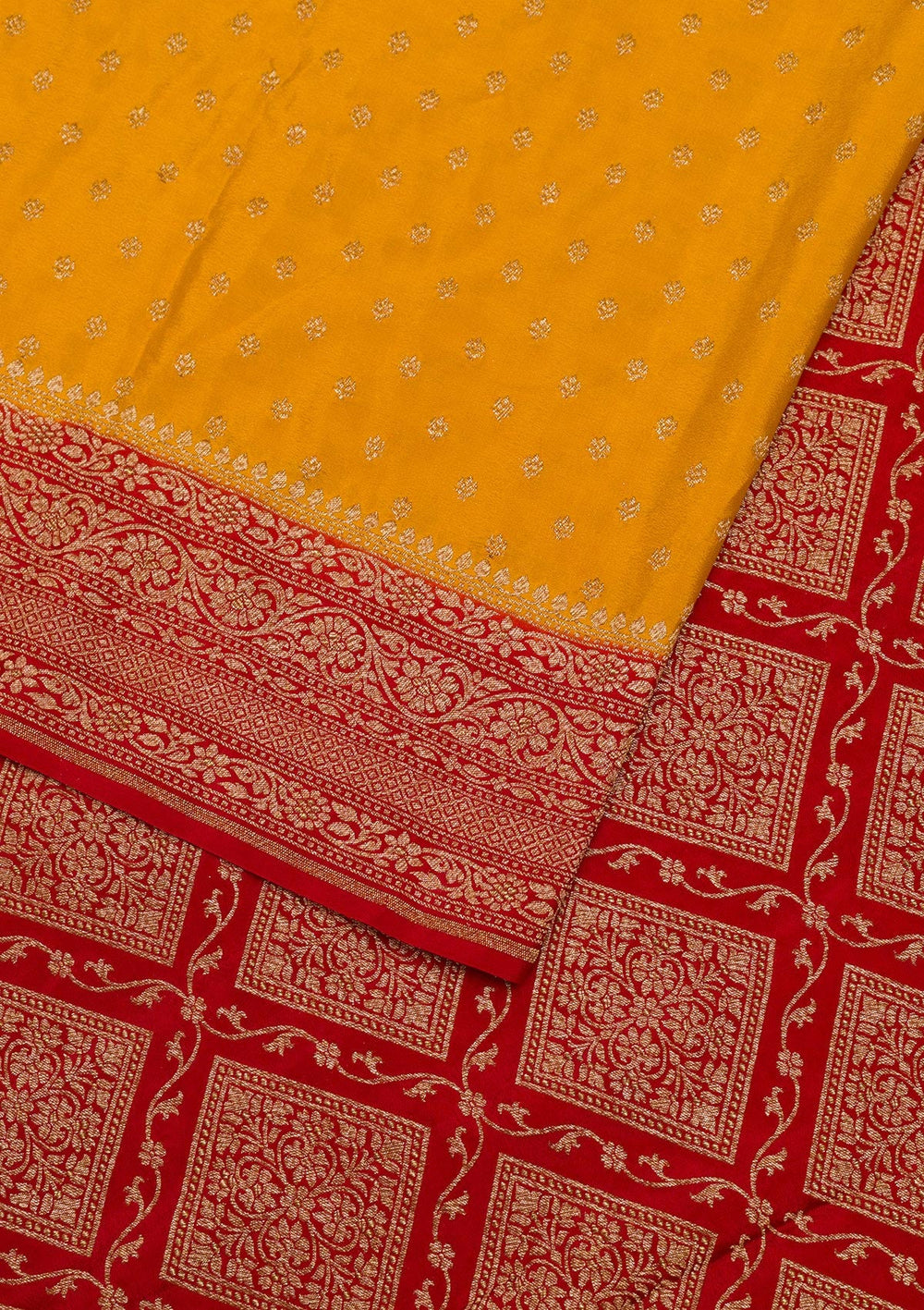 Mustard Zariwork Pure Silk Saree-Koskii