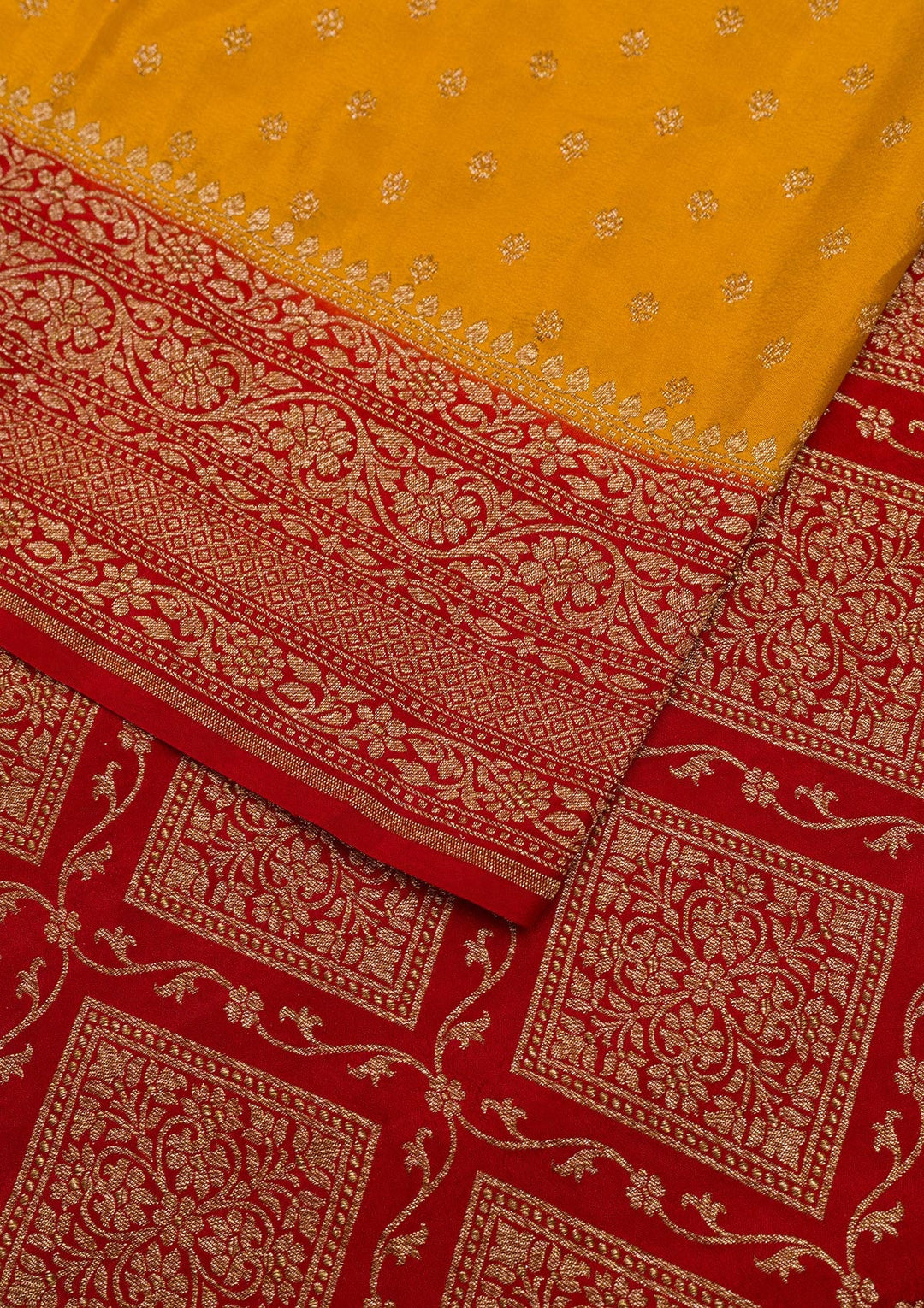 Mustard Zariwork Pure Silk Saree-Koskii