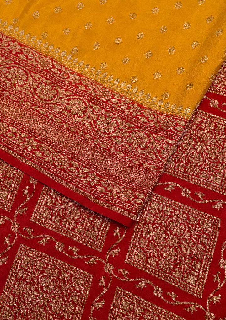 Mustard Zariwork Pure Silk Saree-Koskii