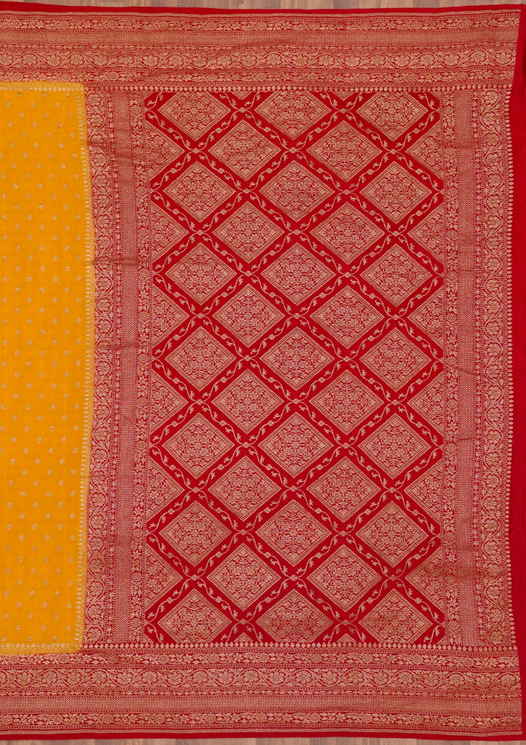 Mustard Zariwork Pure Silk Saree-Koskii