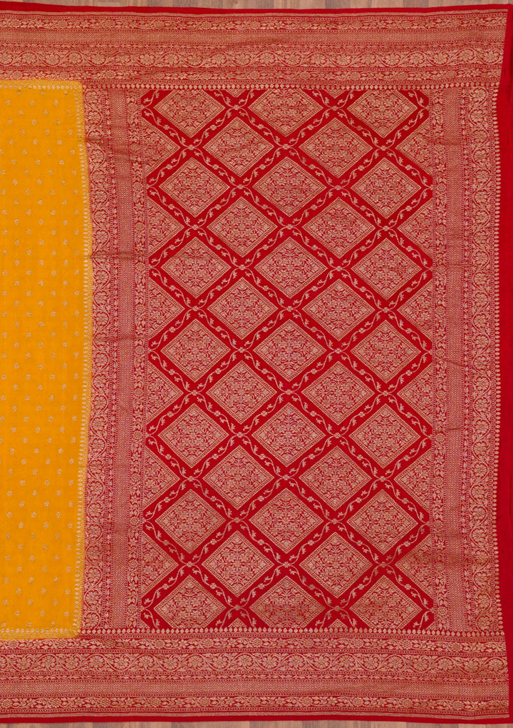 Mustard Zariwork Pure Silk Saree-Koskii
