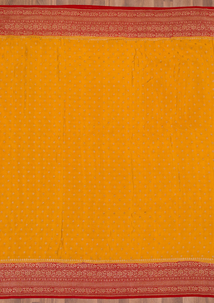Mustard Zariwork Pure Silk Saree-Koskii
