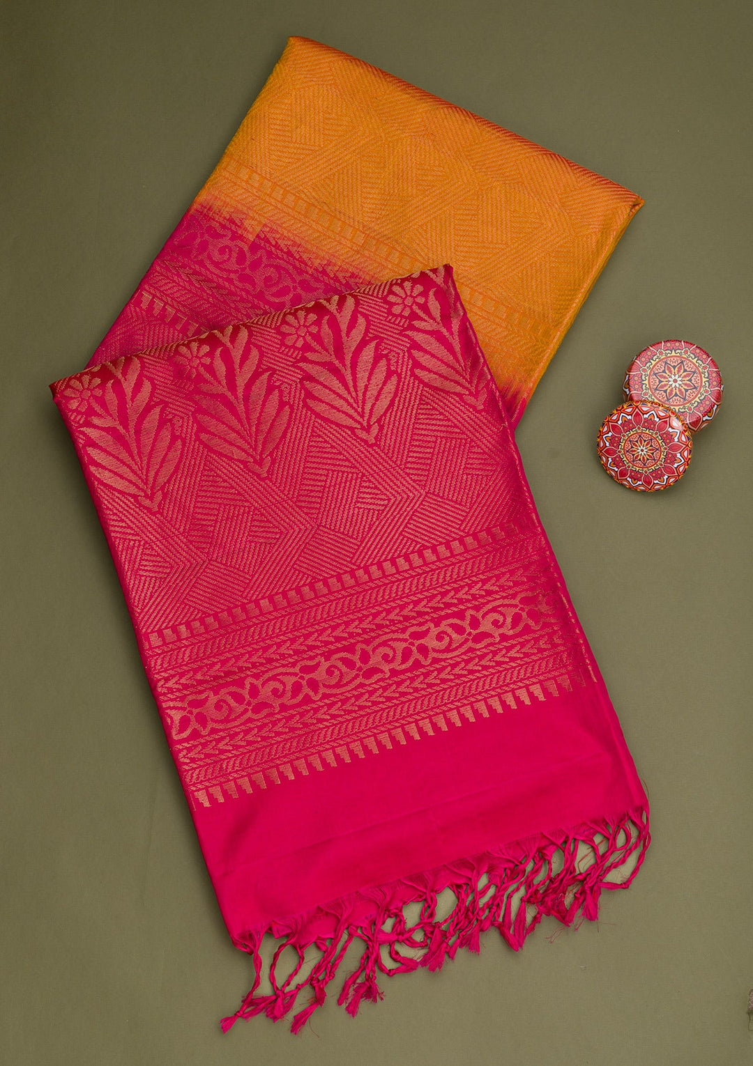 Mustard Zariwork Pure Silk Saree-Koskii