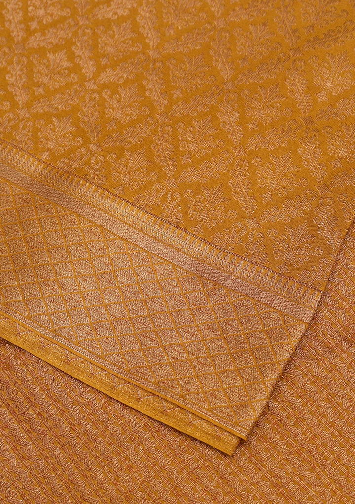Mustard Zariwork Pure Silk Saree-Koskii