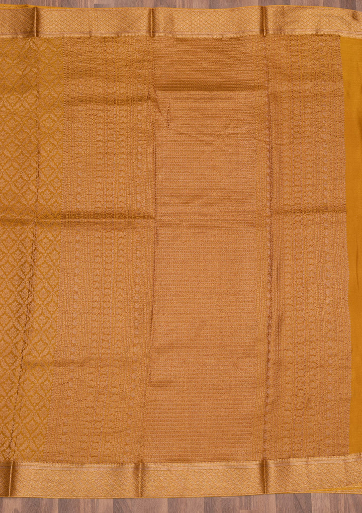 Mustard Zariwork Pure Silk Saree-Koskii