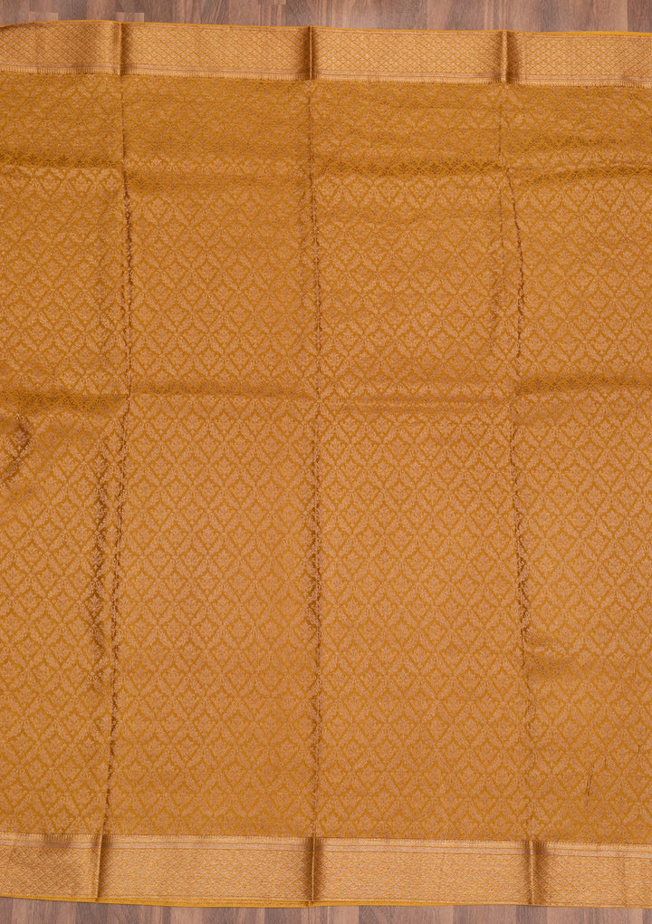 Mustard Zariwork Pure Silk Saree-Koskii