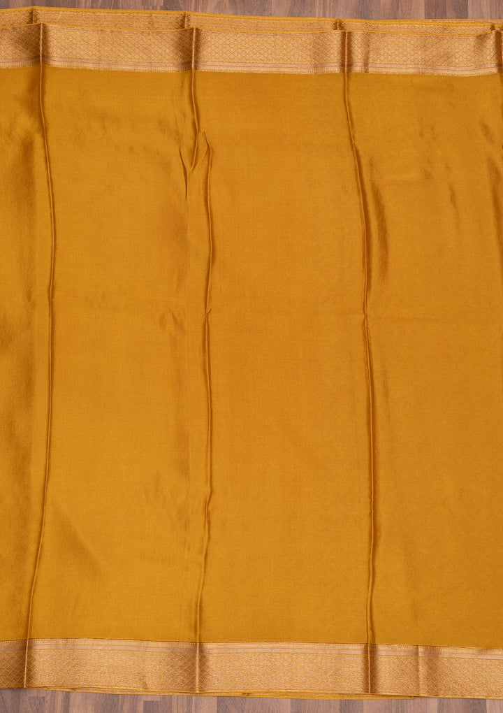 Mustard Zariwork Pure Silk Saree-Koskii