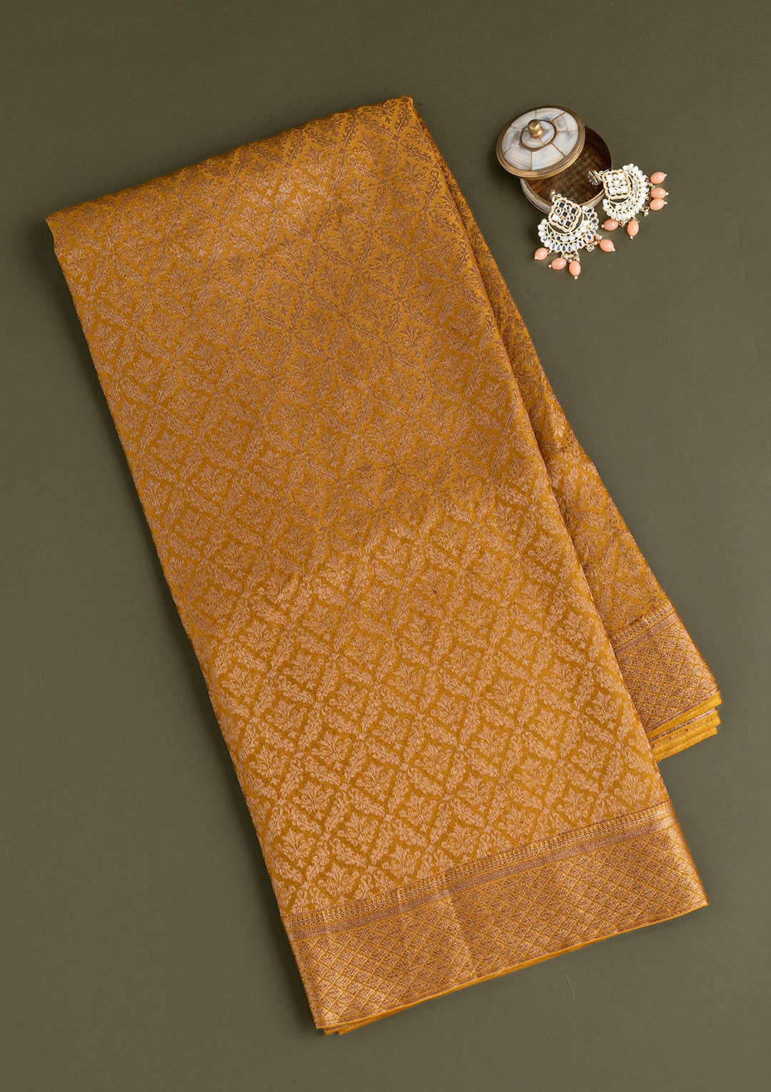 Mustard Zariwork Pure Silk Saree-Koskii