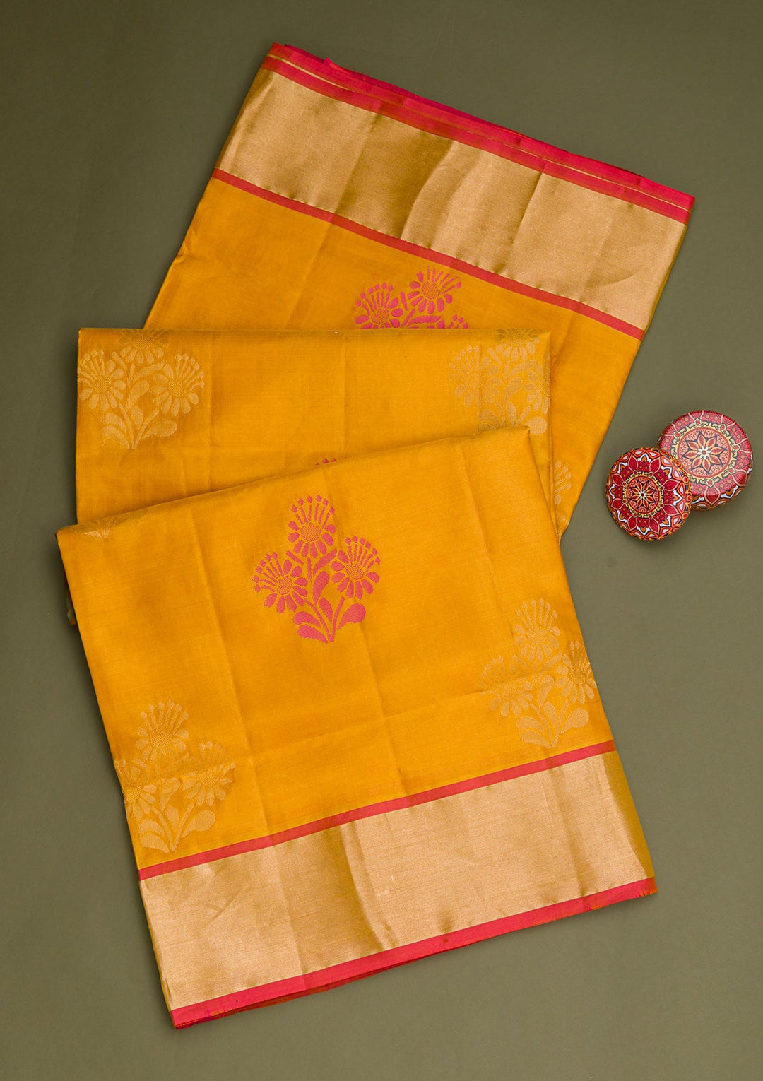 Mustard Zariwork Pure Silk Saree-Koskii