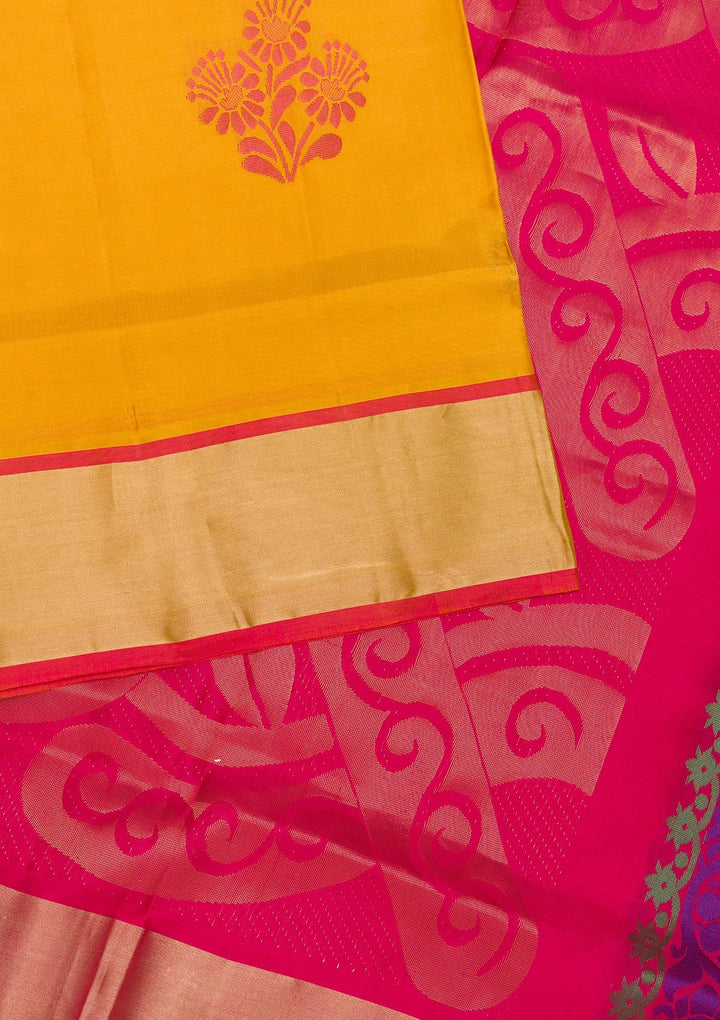 Mustard Zariwork Pure Silk Saree-Koskii