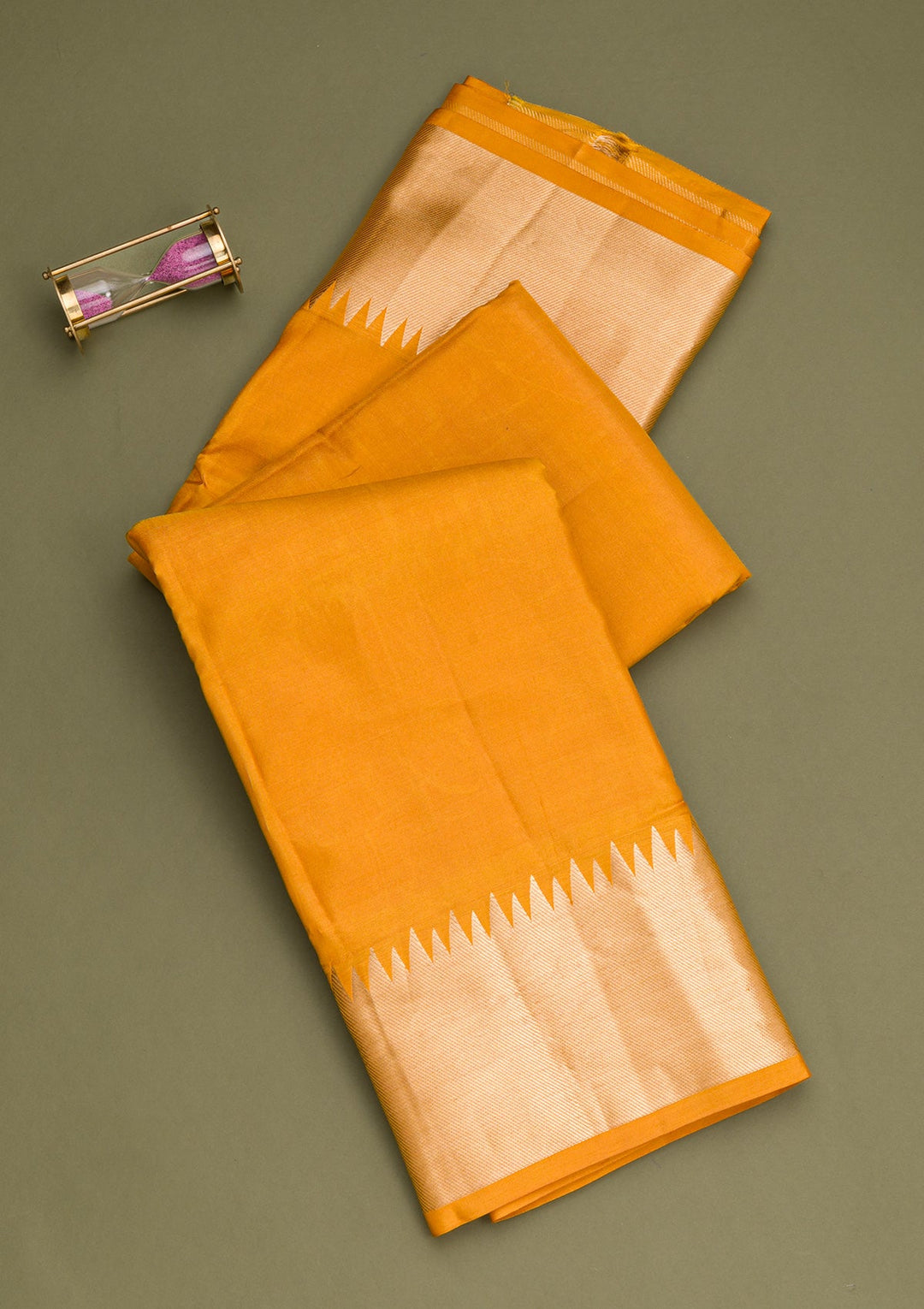 Mustard Zariwork Pure Silk Saree-Koskii