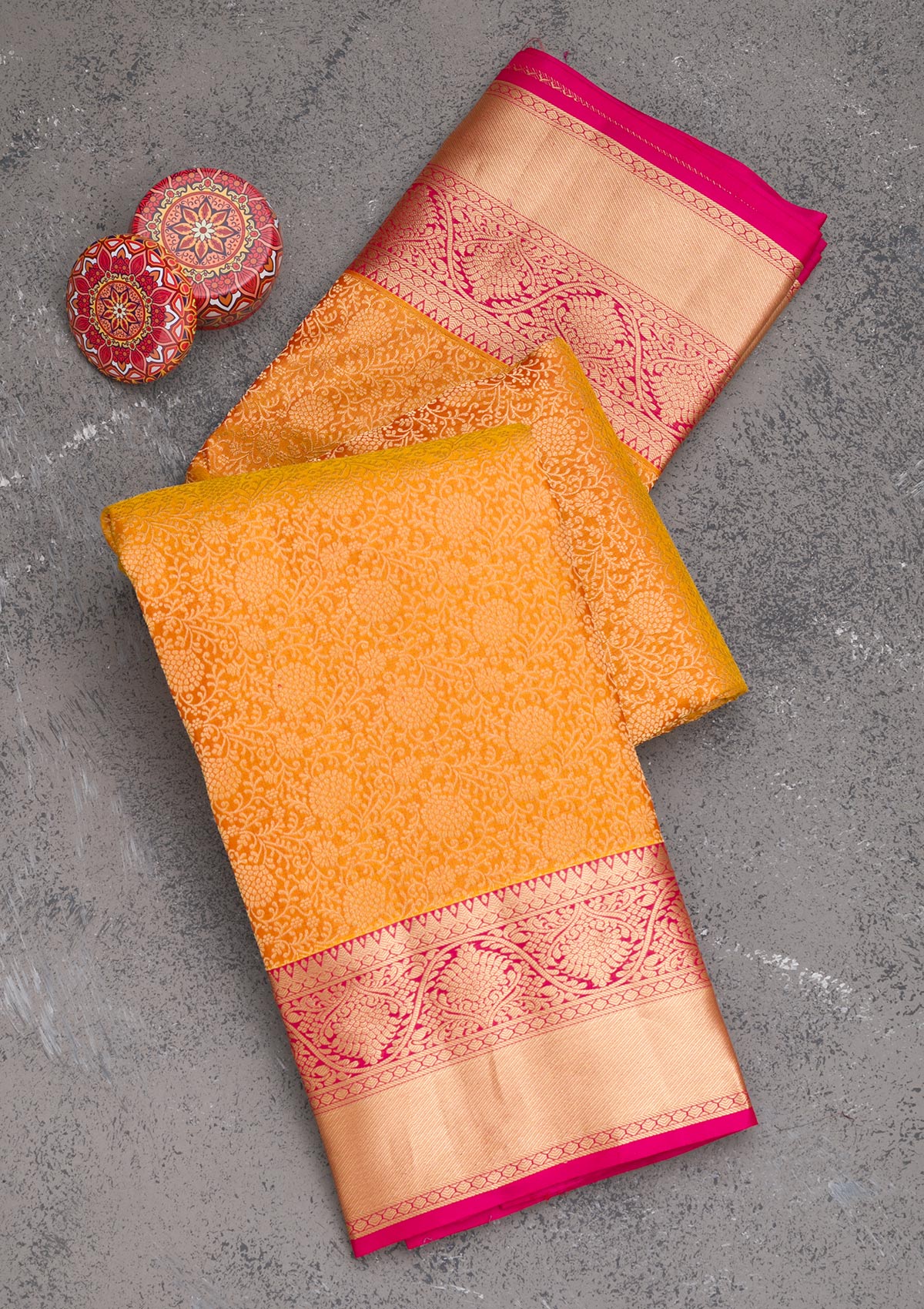 Mustard Zariwork Pure Silk Saree-Koskii