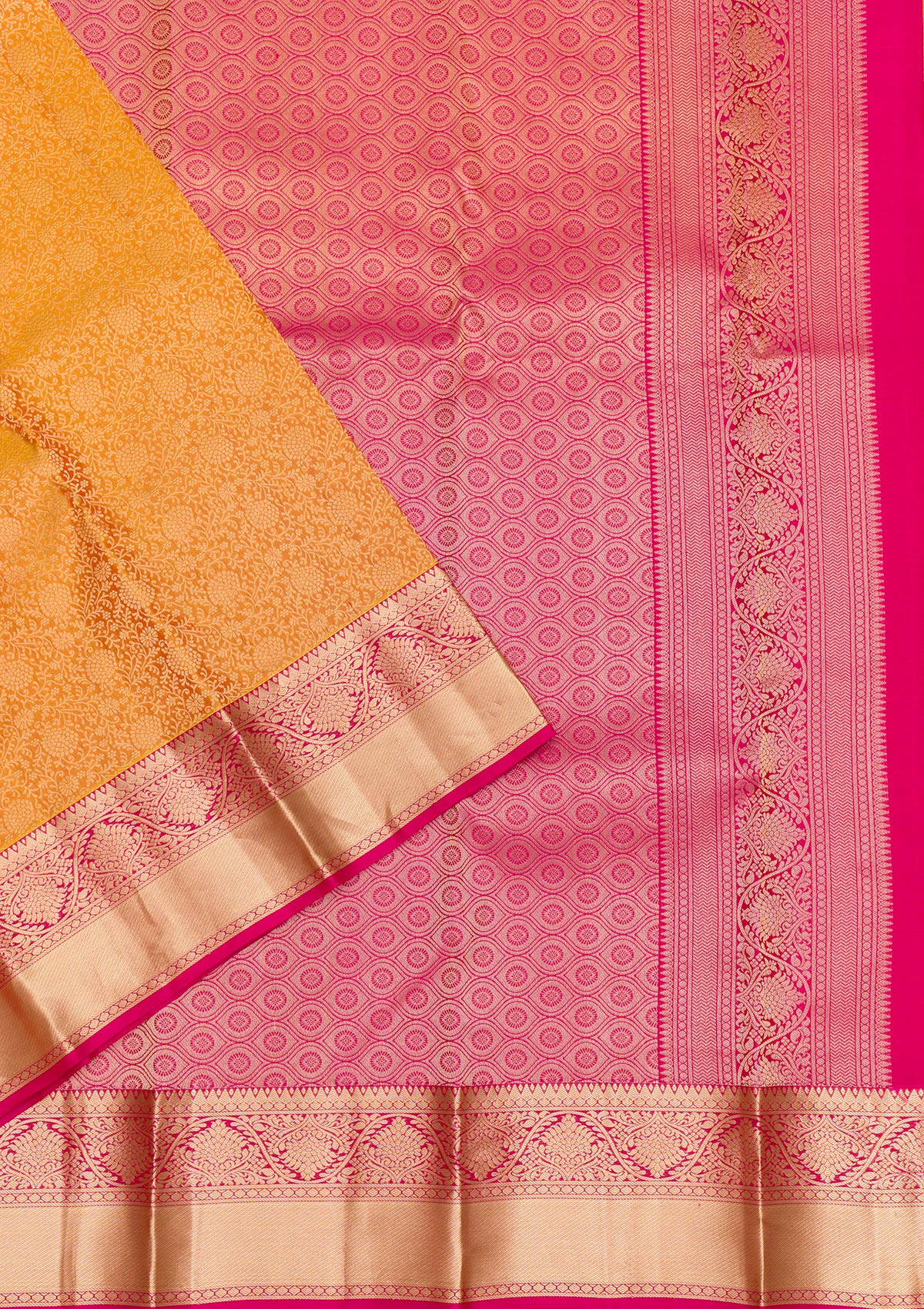 Mustard Zariwork Pure Silk Saree-Koskii