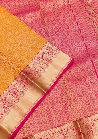 Mustard Zariwork Pure Silk Saree-Koskii