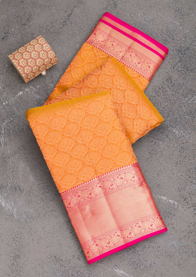 Mustard Zariwork Pure Silk Saree-Koskii