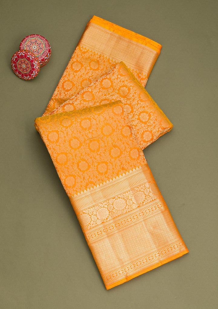 Mustard Zariwork Pure Silk Saree-Koskii