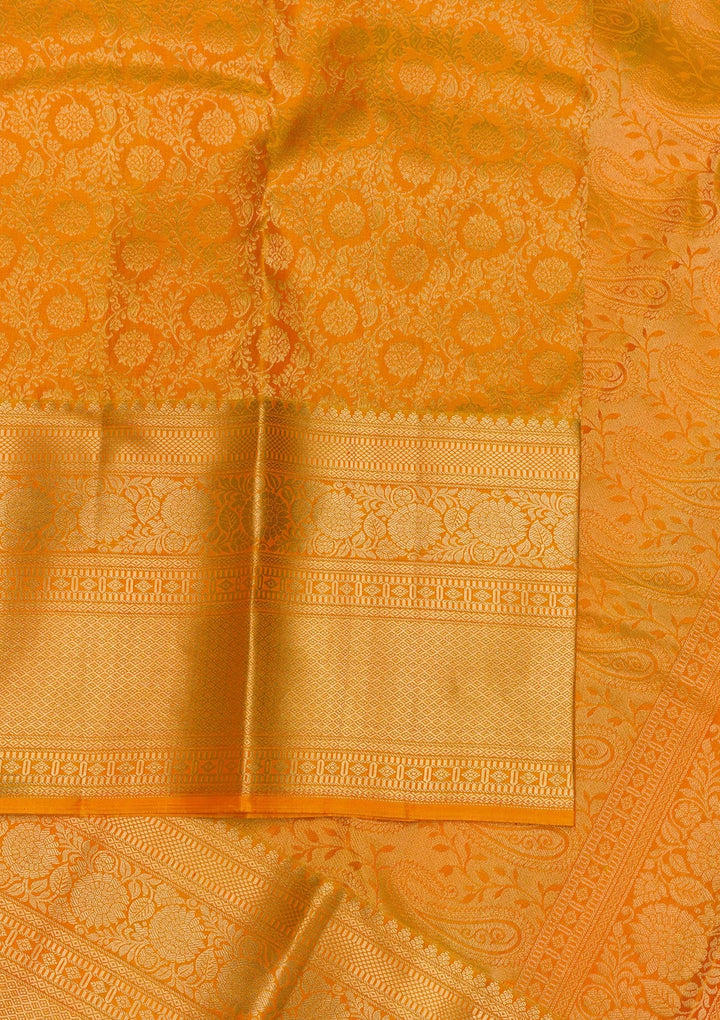 Mustard Zariwork Pure Silk Saree-Koskii