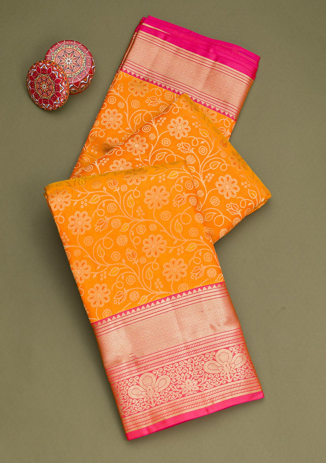Mustard Zariwork Pure Silk Saree-Koskii