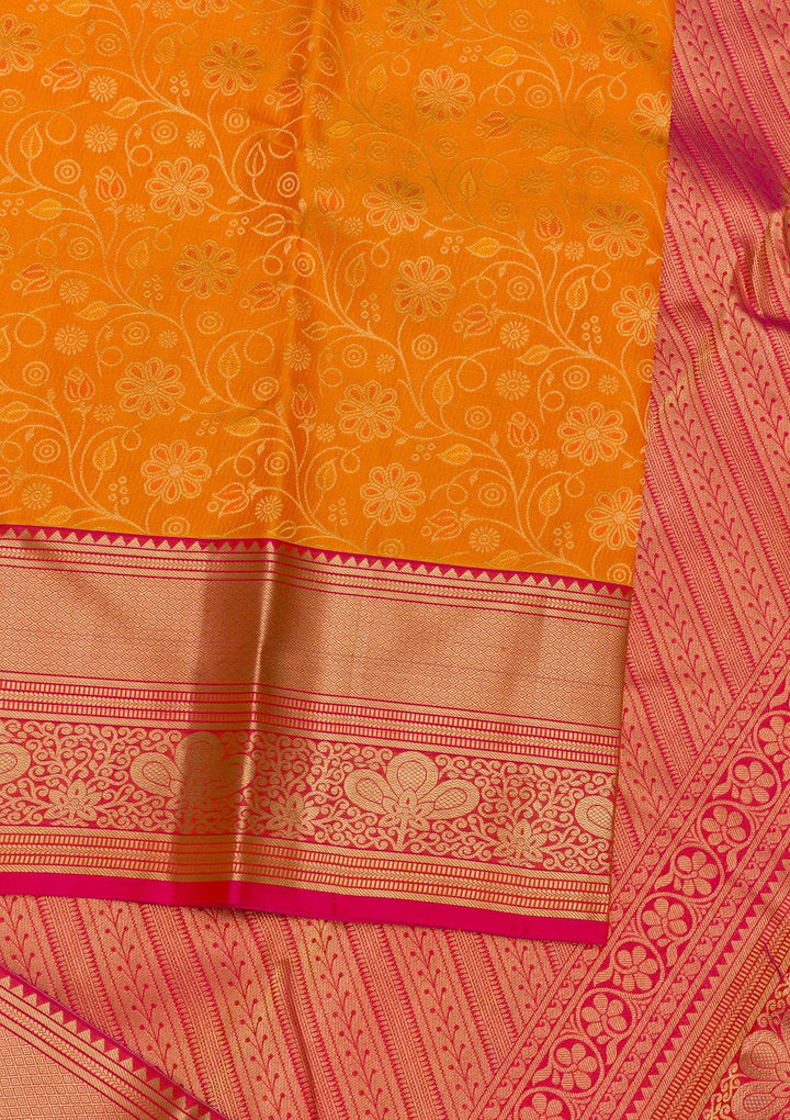 Mustard Zariwork Pure Silk Saree-Koskii