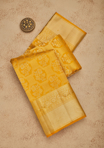 Mustard Zariwork Pure Silk Saree-Koskii