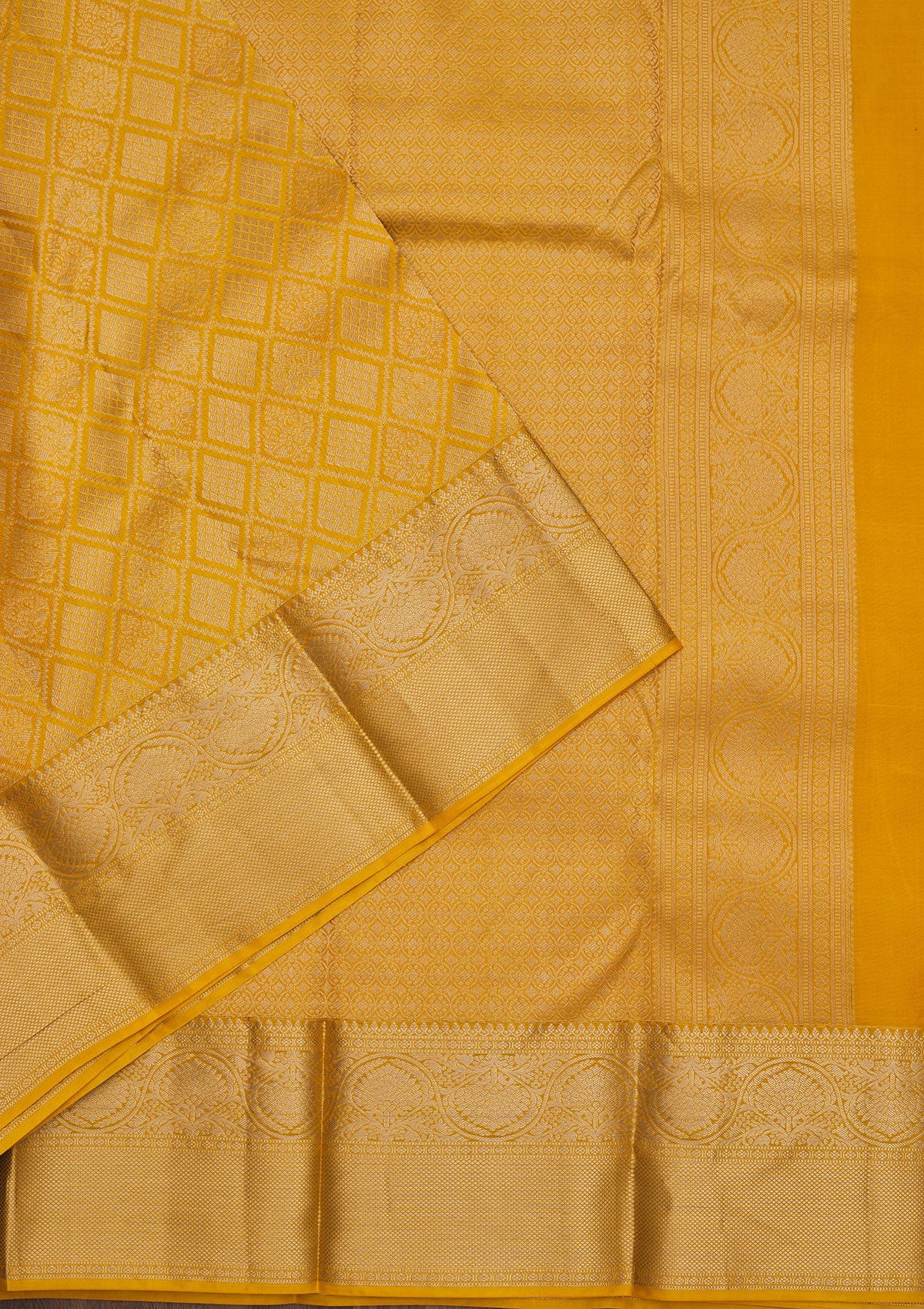 Mustard Zariwork Pure Silk Saree-Koskii