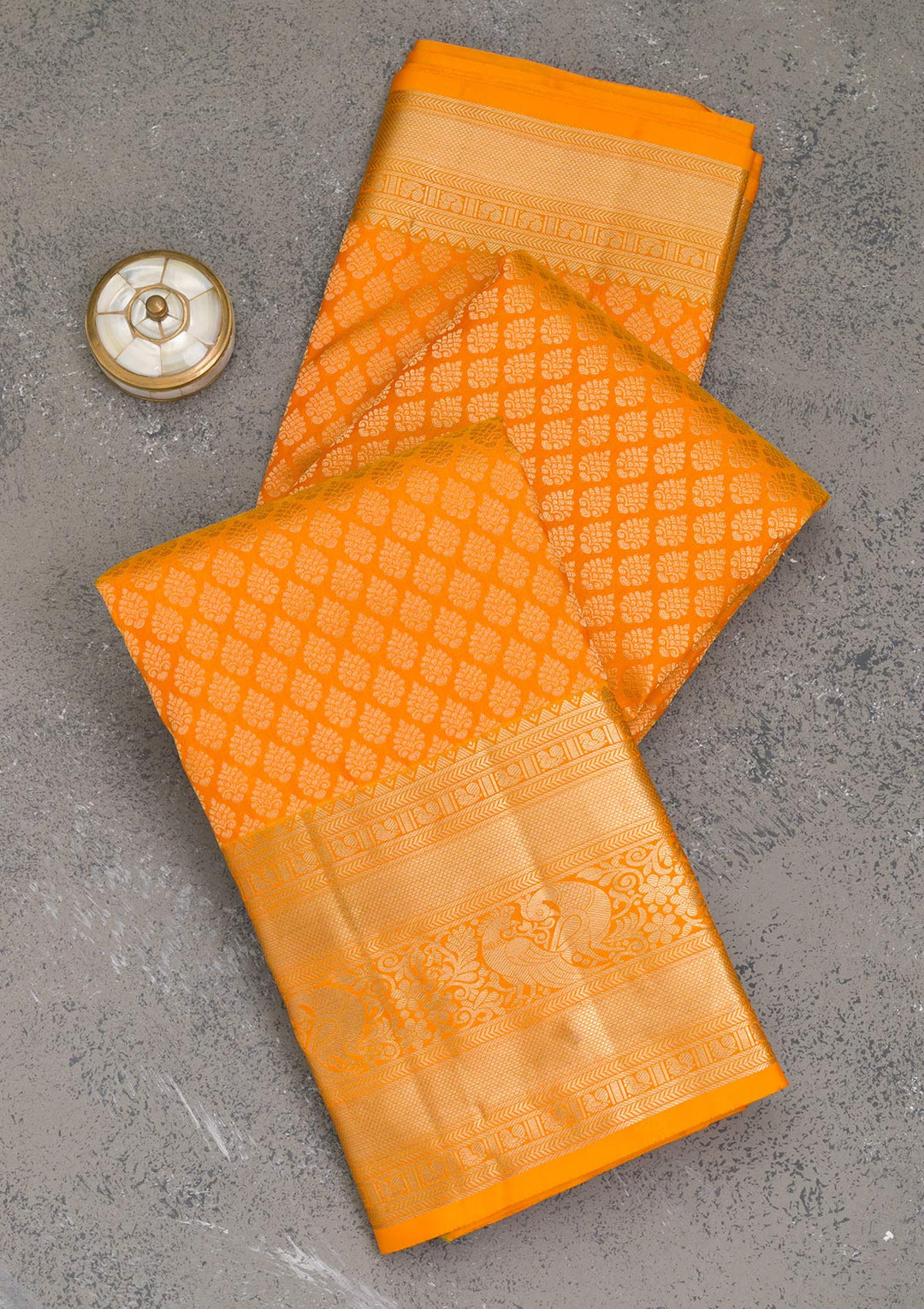 Mustard Zariwork Pure Silk Saree-Koskii