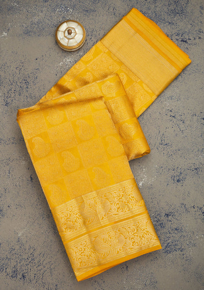 Mustard Zariwork Pure Silk Saree-Koskii