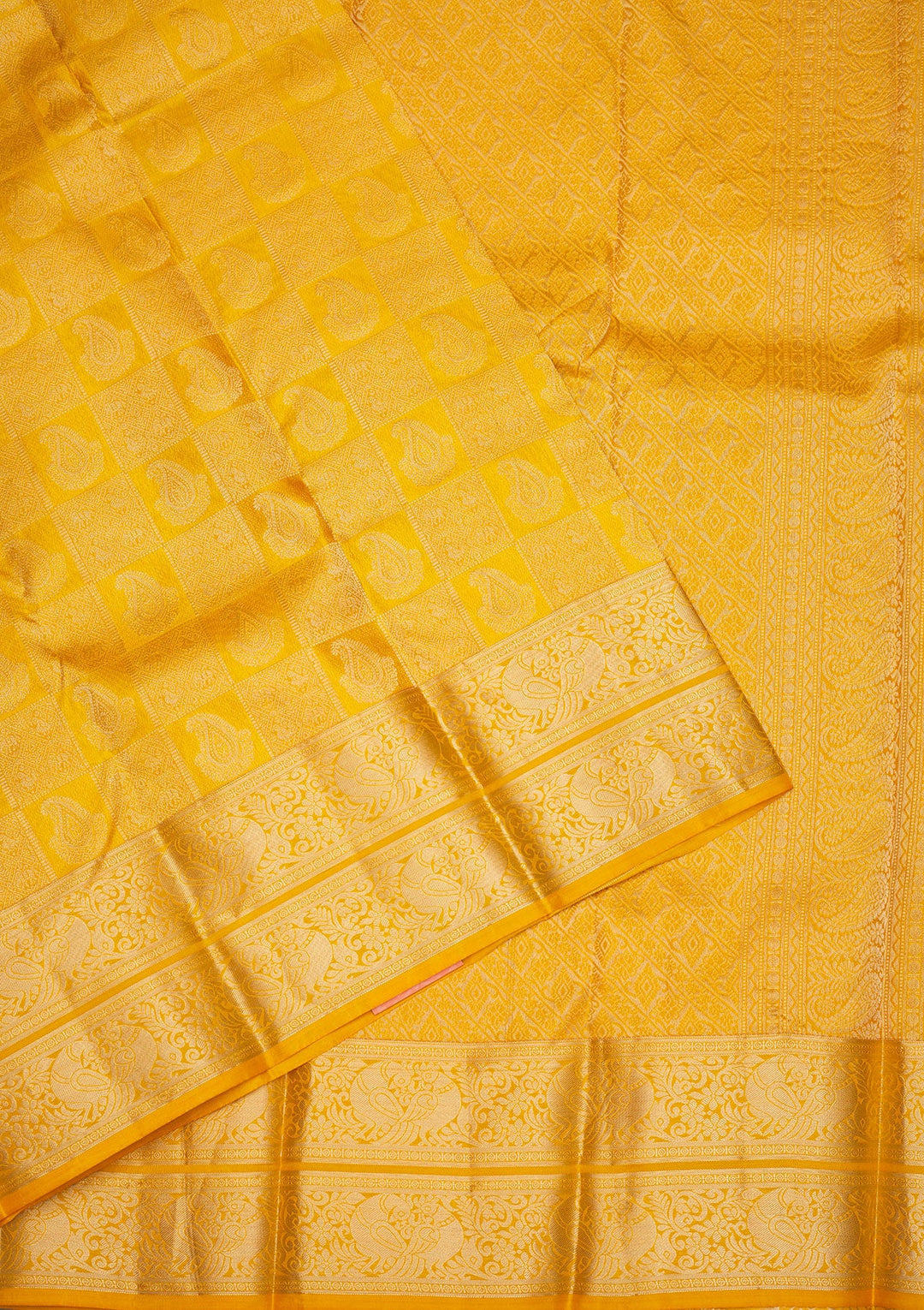Mustard Zariwork Pure Silk Saree-Koskii