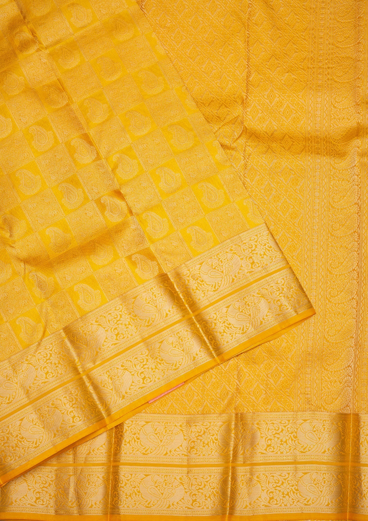 Mustard Zariwork Pure Silk Saree-Koskii