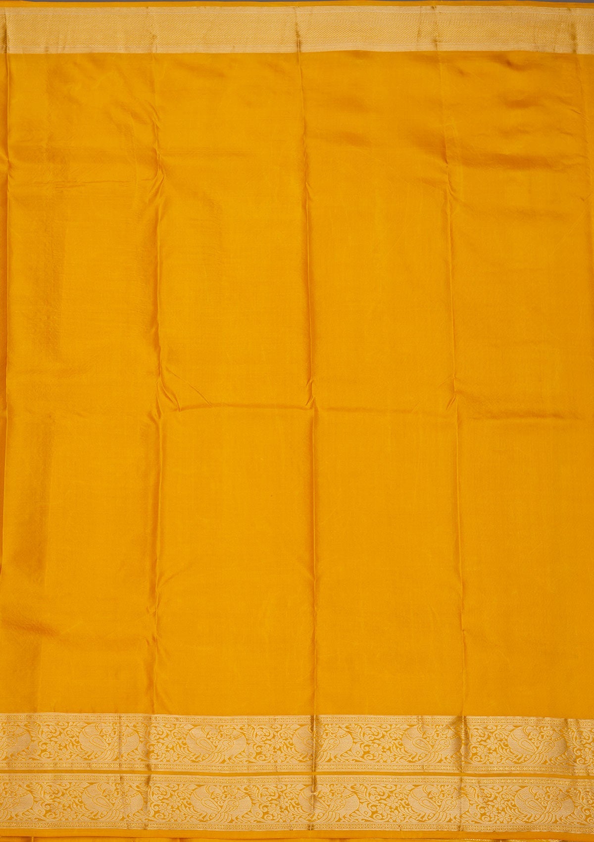 Mustard Zariwork Pure Silk Saree-Koskii