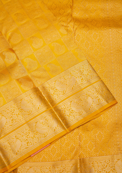 Mustard Zariwork Pure Silk Saree-Koskii